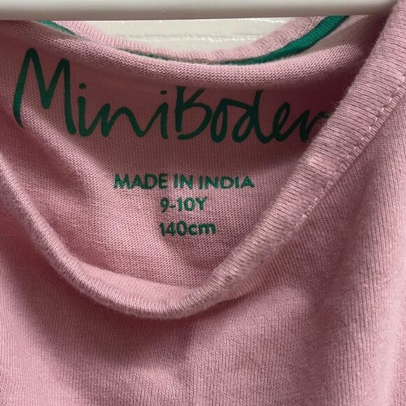 Mini Boden Long Sleeve Pink Striped Bird Tree Patchwork Appliqué Dress SZ 9-10Y - Picture 3 of 4